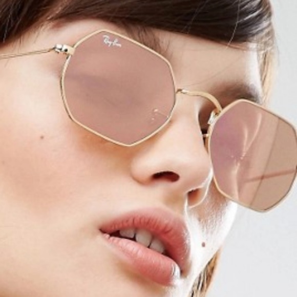 Rayban Octagonal Flat Lens In Rose Gold 